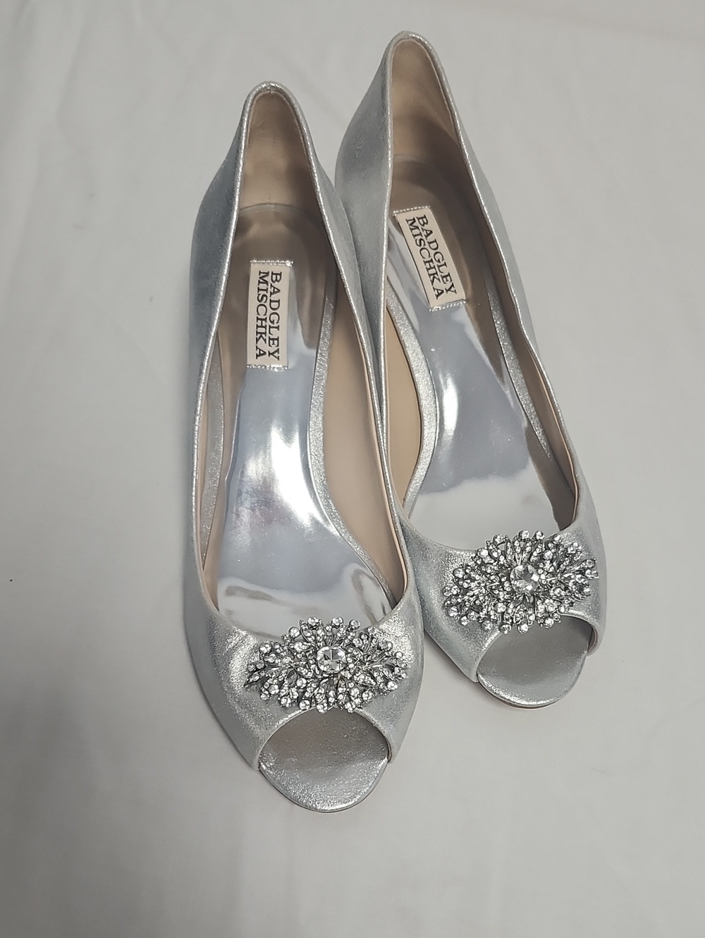 Badgley Mischka Silver Crystal-Embellished Peep-Toe Pumps